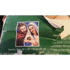 J&P Coats Christmas Nativity Scene Latch Hook Kit 30 x 36 Partially Started